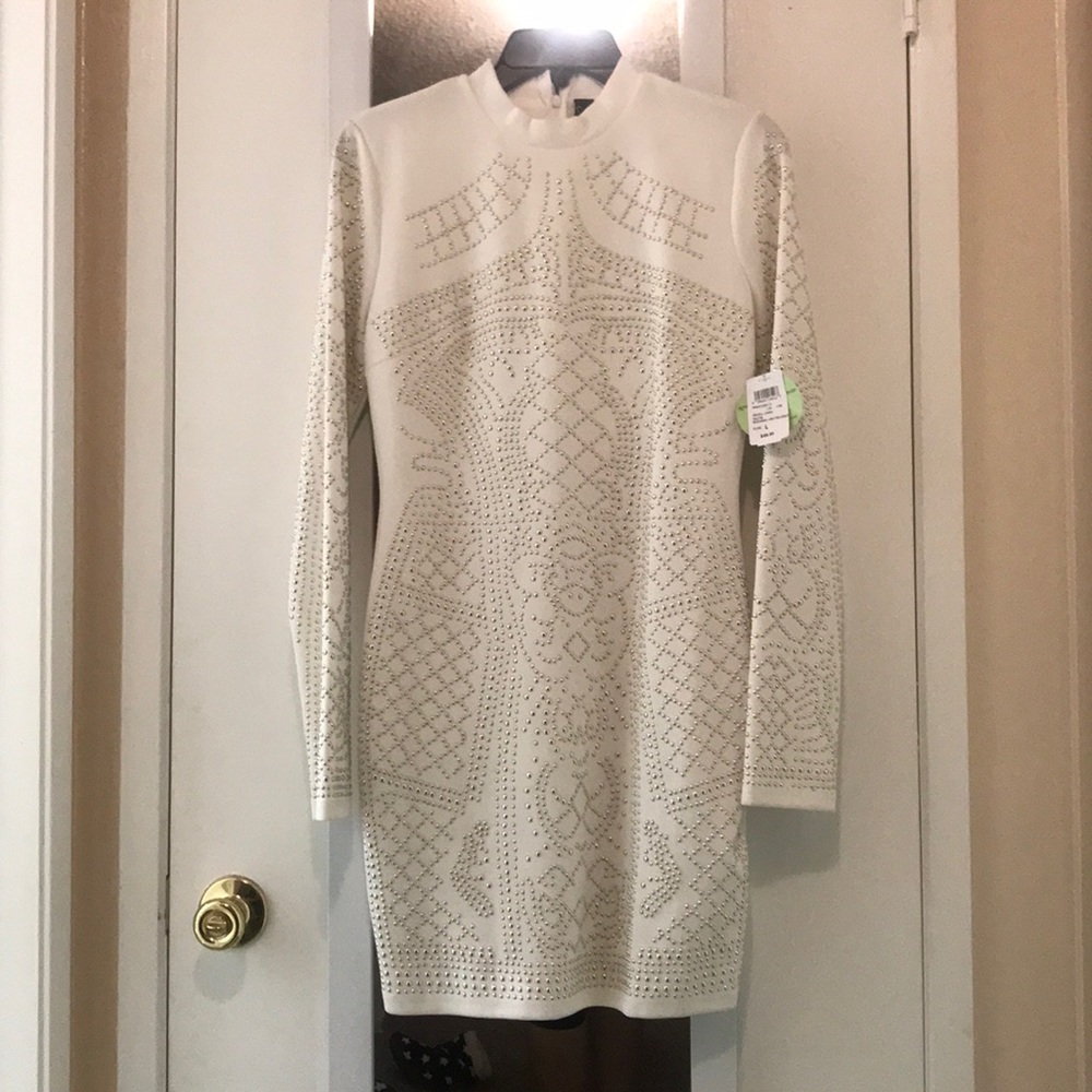 Long sleeve white and gold dress